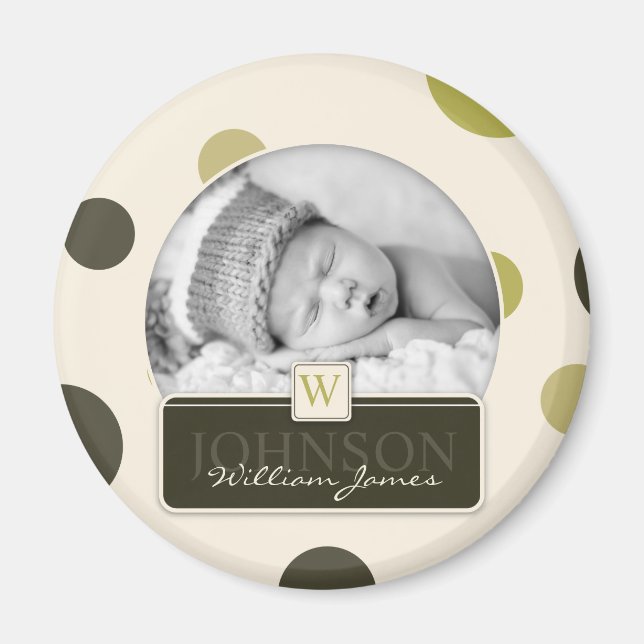 Olive Dot Print Birth Announcement Magnet (Front)
