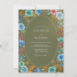 Olive Dusty Coral Watercolor Wedding Invitation
