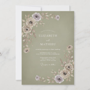 Olive Dusty Mauve Petal Wedding Invitation
