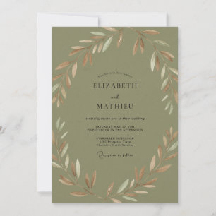 Olive Dusty Terracotta Leafy Wedding Invitation