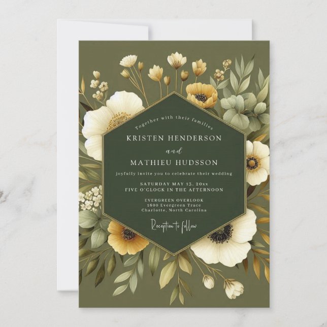 Olive Earthy Botanical Wedding Invitation (Front)