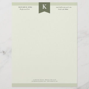 Olive Elegant Bold Monogram Contact Info Custom Letterhead
