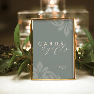 Olive Elegant Script Damask Cards & Gift Sign