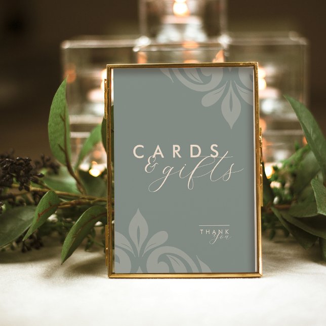 Olive Elegant Script Damask Cards & Gift Sign (Creator Uploaded)