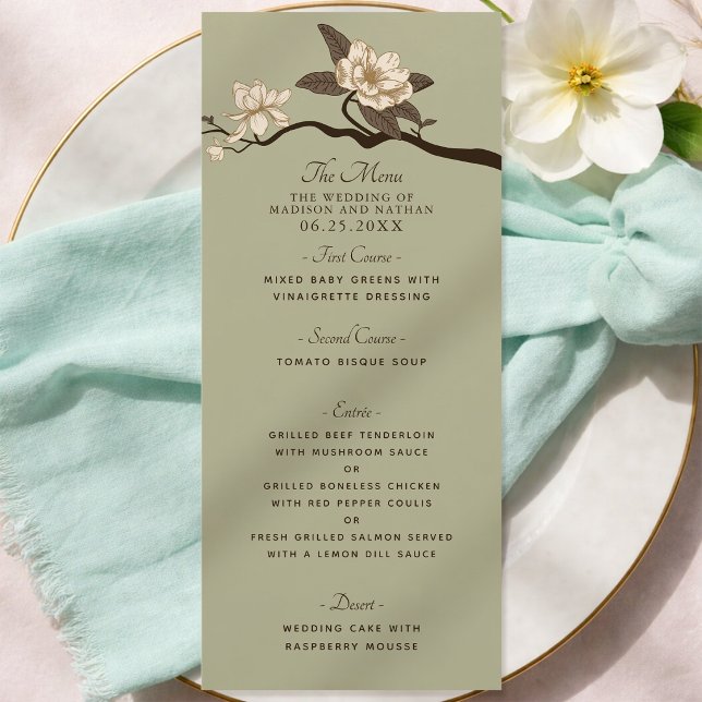 Olive Elegant Vintage Magnolia Wedding Menu (Creator Uploaded)