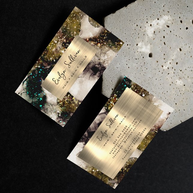 Olive Emerald Green Glitter Watercolor Gold Foil Business Card (Creator Uploaded)