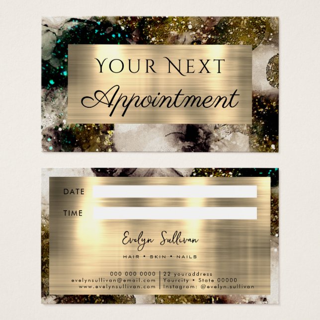 Olive emerald green watercolor appointment card (Front & Back)