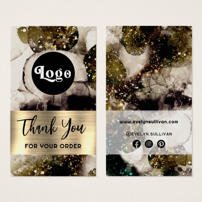 Olive emerald green watercolor package insert (Front & Back)