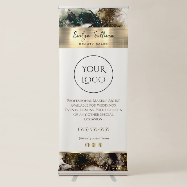 Olive emerald green watercolor retractable banner (Front)