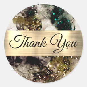 Olive emerald green watercolor thank you sticker