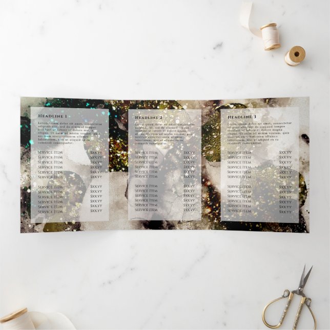 Olive emerald green watercolor trifold brochure (Inside)
