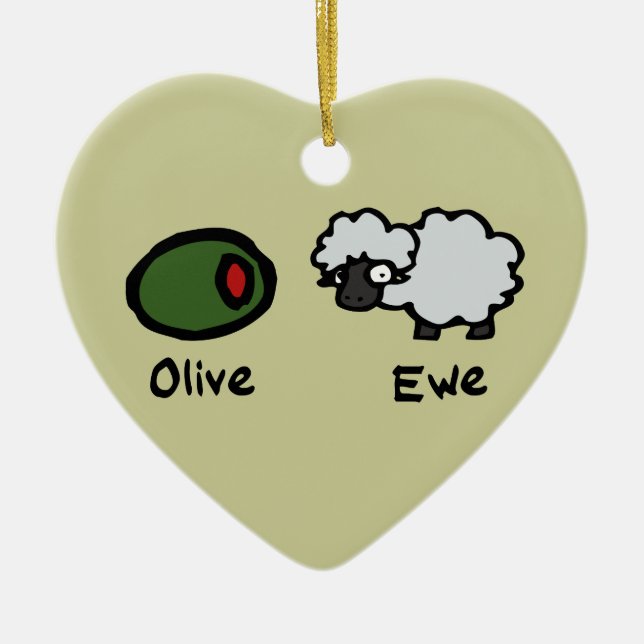 Olive Ewe Ceramic Tree Decoration (Front)
