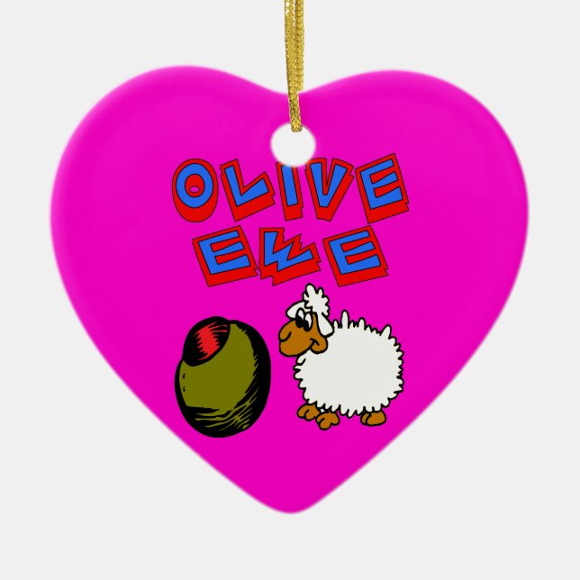 Olive Ewe, I Love You Ceramic Tree Decoration (Front)
