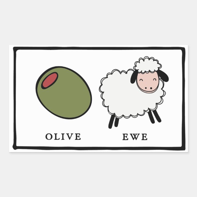 Olive Ewe Love Puns Rectangular Sticker (Front)