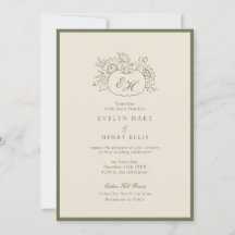 Olive Fall Botanical Monogram Wedding Invitation