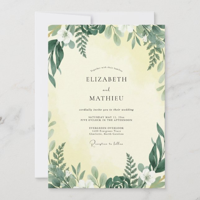 Olive Fern Yellow Wedding Invitation (Front)