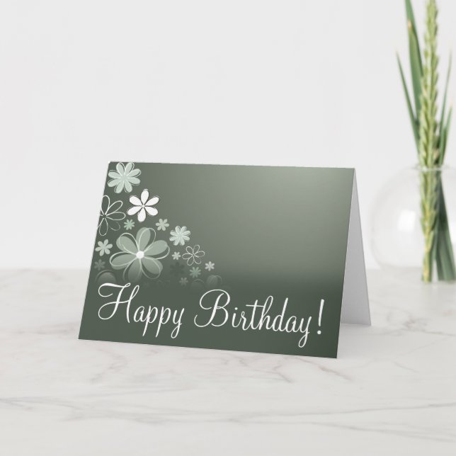 Olive Floral "Birthday Card" Card (Front)