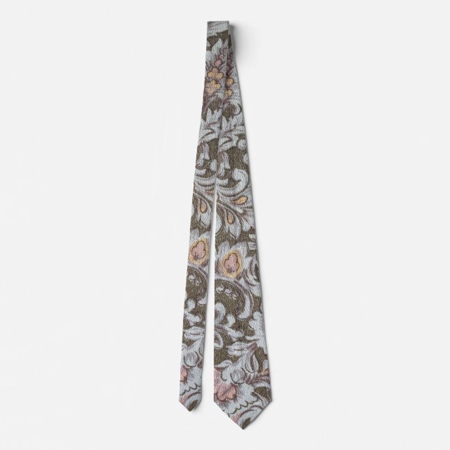 Olive Floral Design in Pastel Pink and Yellow Tie (Back)