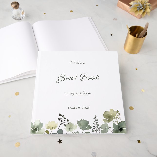 Olive Floral Wedding Guest Book (Front Open)