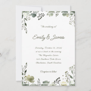 Olive Floral Wedding Invitation