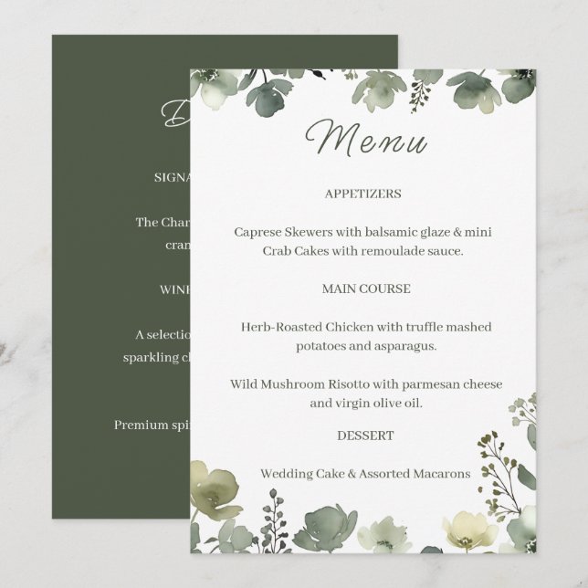 Olive Floral Wedding Menu (Front/Back)