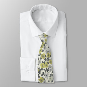 Olive Flowers Shades of Green and Gray Tie