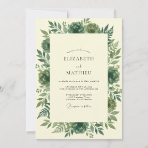 Olive Foliage Blossom Wedding Invitation