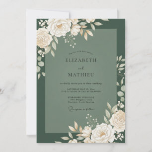 Olive Foliage Cream Eucalyptus Wedding Invitation