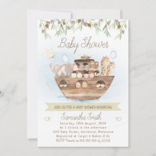 Olive Foliage Noah's Ark Boys Baby Shower Invitation