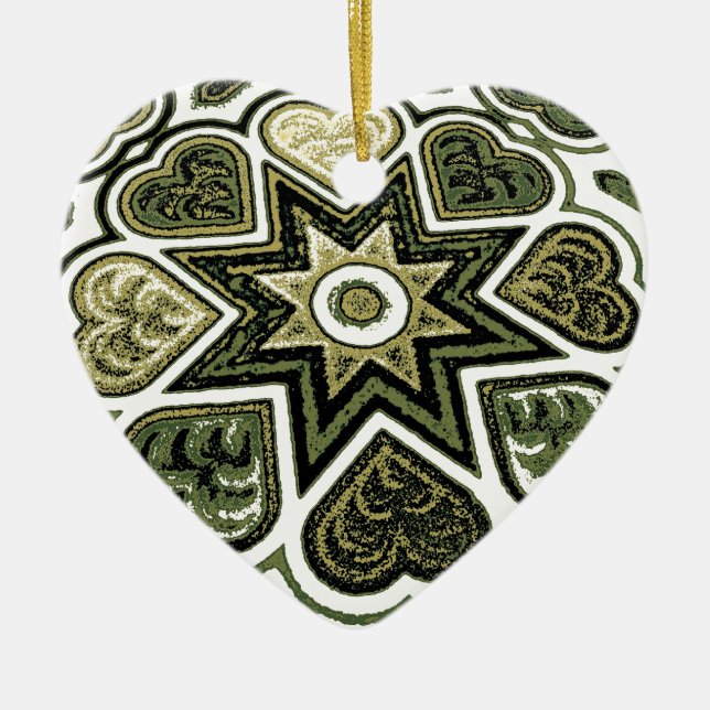 Olive Folk Art Hearts Ornament (Front)