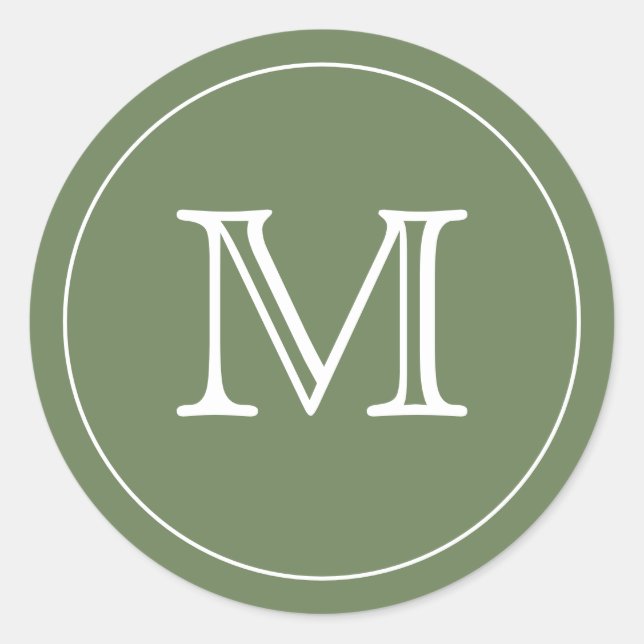 OLIVE FOREST GREEN Black Monogram Letter Classic Round Sticker (Front)