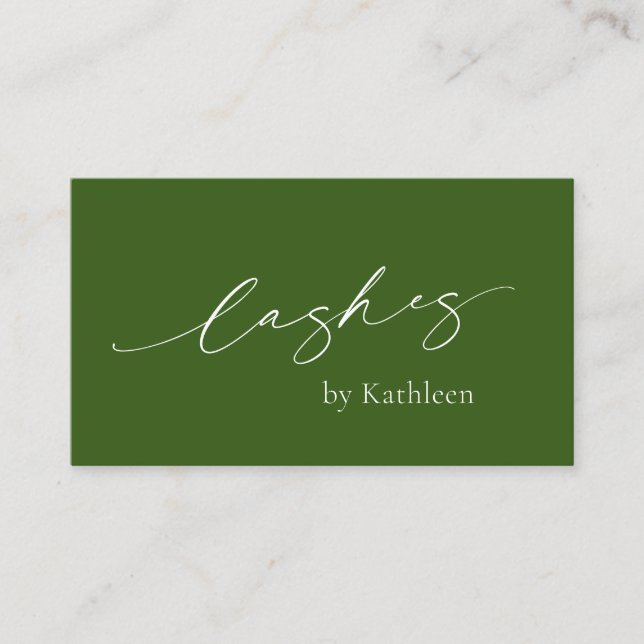 Olive Forest Green Elegant Lashes Modern Business Card (Front)