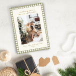 Olive Gingham Plaid Portrait Two Photo Christmas Holiday Card<br><div class="desc">Cute Olive Green Gingham Plaid Custom Two Photo Christmas Holiday Card for Portrait/Vertical Photos</div>