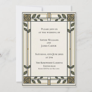 Olive Gold Botanical Wedding Invitation