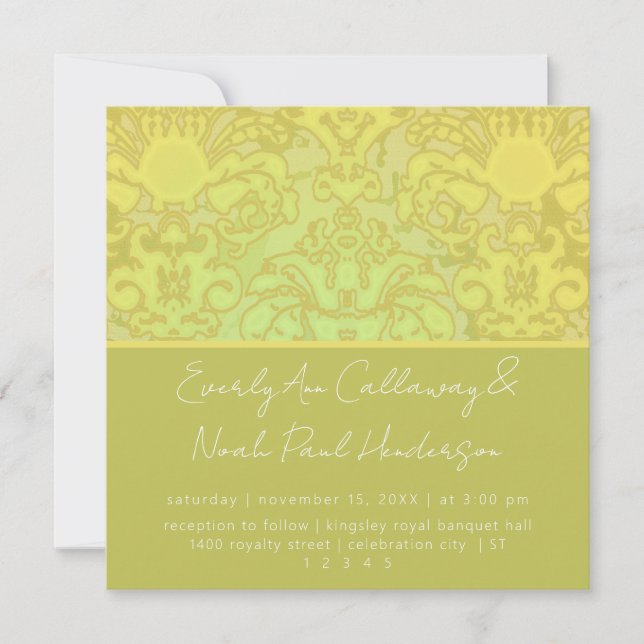 Olive & Gold Damask Wedding Invitation (Front)