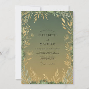 Olive Gold Foliage Eucalyptus Wedding Invitation