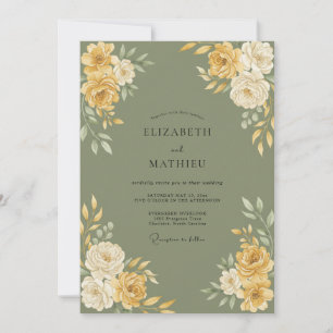 Olive Gold Ranunculus Eucalyptus Wedding Invitation