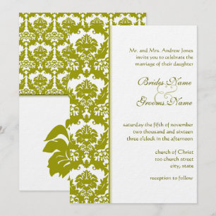 Olive Golden Lime Damask Wedding Invitations