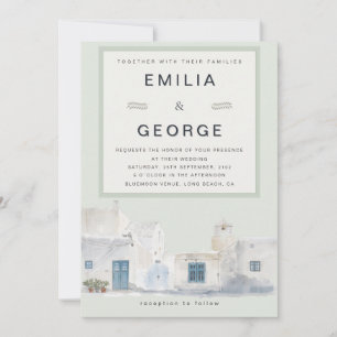 Olive Greek Island Wedding Elegant Invitation