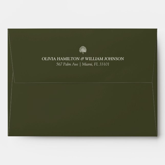 Olive Green 5x7 Minimalist Wedding Envelope (Back (Top Flap))