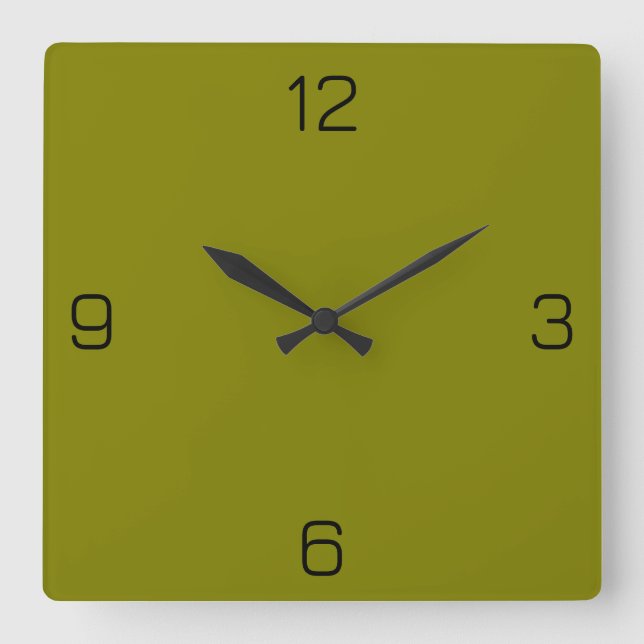 Olive Green 808000 Colour - Option to Add Name Square Wall Clock (Front)
