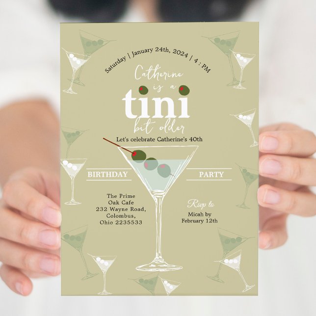 Olive Green A Tini Bit Older Martini Birthday Invitation (Creator Uploaded)