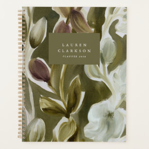 Olive Green Abstract Floral Planner