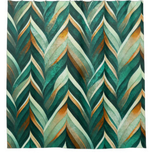 Olive Green Abstract Geometric Nature Pattern Shower Curtain