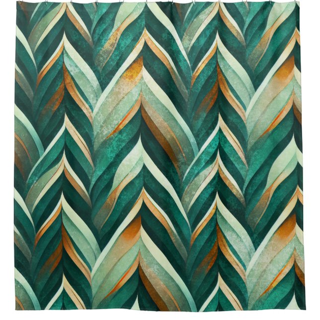 Olive Green Abstract Geometric Nature Pattern Shower Curtain (Front)