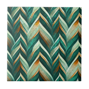 Olive Green Abstract Geometric Nature Pattern Tile