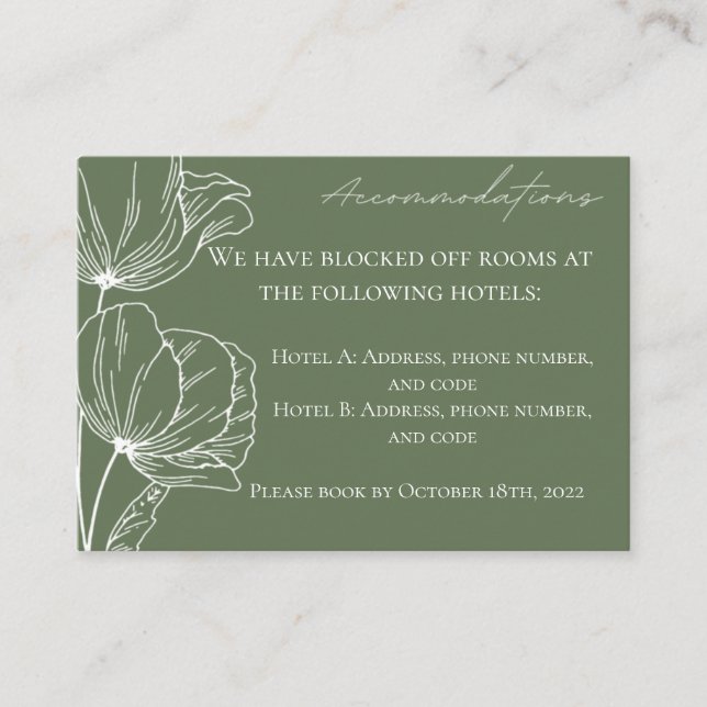 Olive Green Accomdations Card (Front)