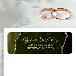 Olive Green Agate Script Wedding Return Address
