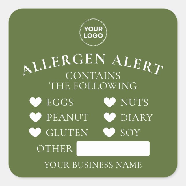 Olive Green Allergy Alert Bakery Cake Food Sticker (Front)