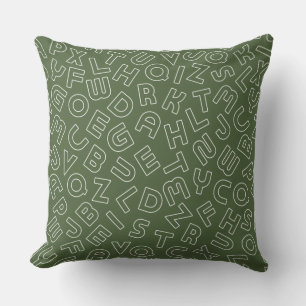 Olive Green Alphabet Letter Animal Throw Pillow